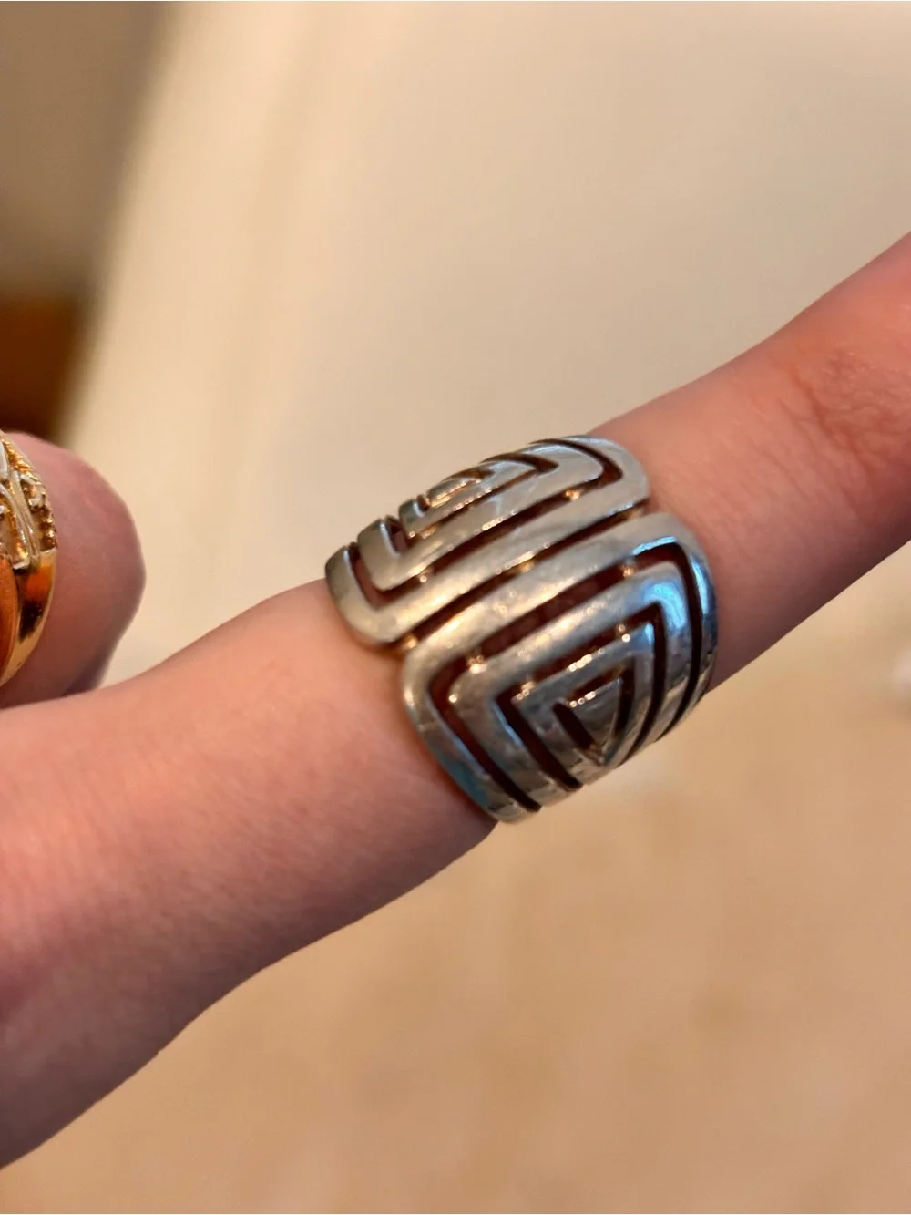 Vintage Designer 925 Sterling Silver  Geometric Statement Ring - Size 6.5-7